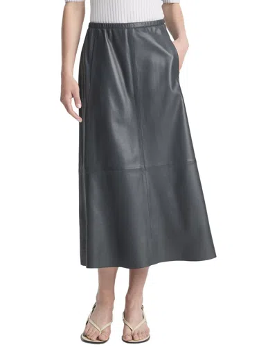 Vince Mid-rise Leather Gathered Skirt In Grey