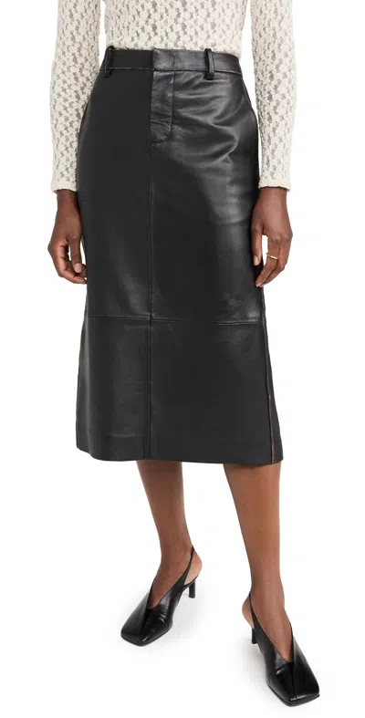 Vince Mid Rise Leather Pencil Skirt Vintage Black