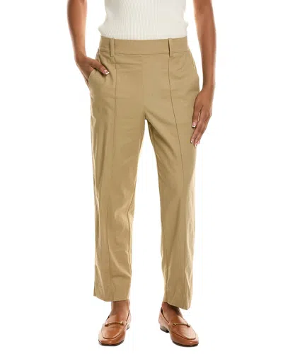 Vince Mid Rise Pleat Front Pull-on Linen-blend Pant In Brown