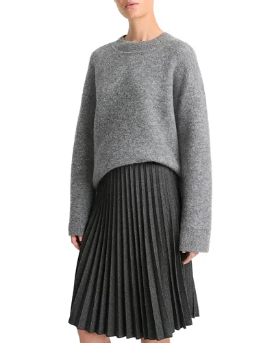 Vince Mid Rise Pleated Herringbone Midi Skirt In Charcoal