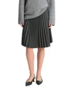 Vince Mid Rise Pleated Herringbone Wool-blend Midi Skirt In Gray