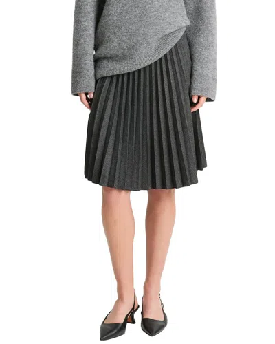 VINCE VINCE MID RISE PLEATED HERRINGBONE WOOL-BLEND MIDI SKIRT