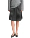 Vince Mid Rise Pleated Herringbone Wool-blend Midi Skirt In Gray