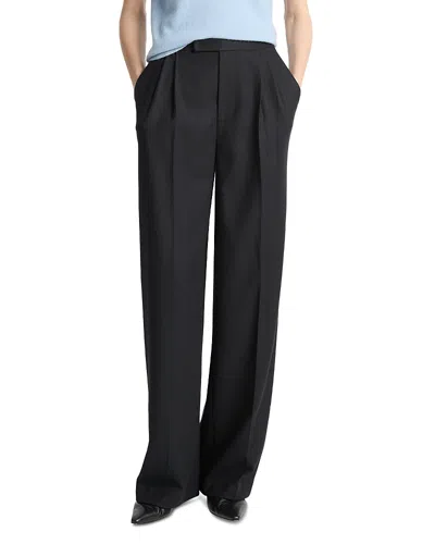 Vince Mid Rise Pleated Wide Leg Pants In Black