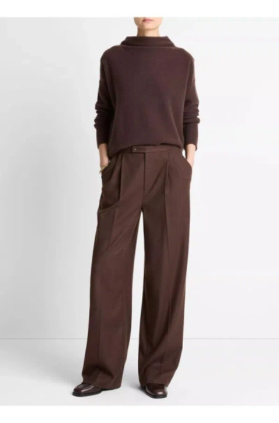 Vince Mid Rise Pleated Wide Leg Trouser In Mocha In Brown