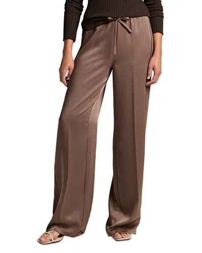Vince Mid Rise Shine Crepe Pull On Pants In Brown