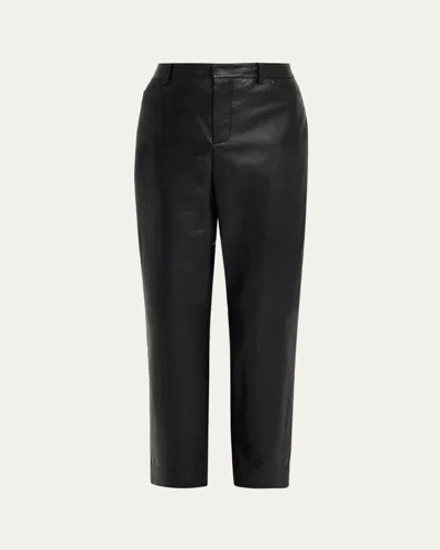 Vince Mid-rise Straight Leather Pants In Black