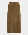 Vince Mid-rise Suede Midi Skirt In Mid Rise Slim Midi Suede Skirt