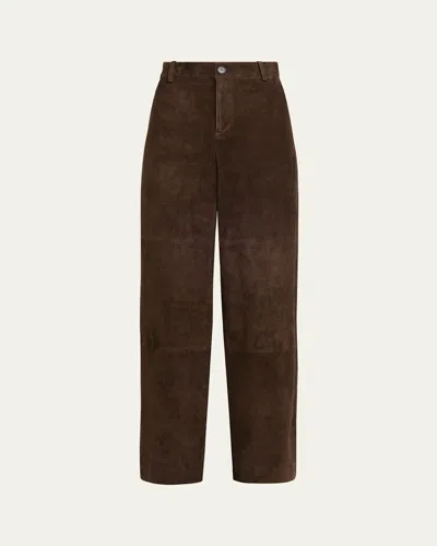 Vince Mid-rise Suede Trousers In Brown