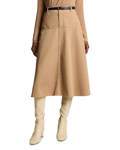 Vince Mid Rise Washed Cotton Skirt In Brown