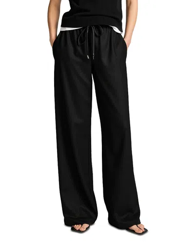 Vince Mid Rise Wool Blend Soft Flannel Drawstring Pants In Black