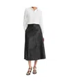 Vince Mid-rise Flared Leather Midi Skirt In Black