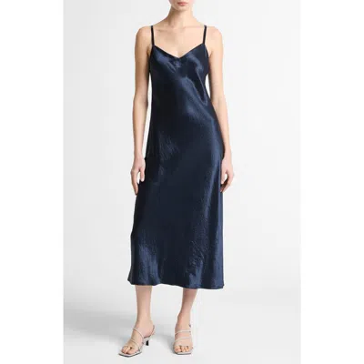 Vince Satin V-neck Slip Dress In Blue