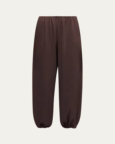 Vince Mid-rise Plissé Satin Bubble Pants In Brown