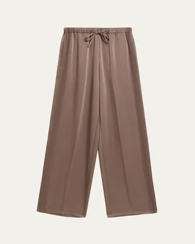 Vince Mid-rise Shiny Drawstring Sweatpants In Brown