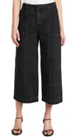 Vince Midrise Utility Crop Wide Pant In Washed Black In Black