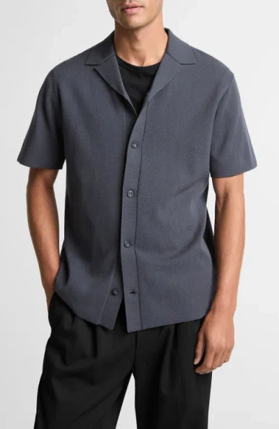 Vince Milano Knit Cabana Short Sleeve Button-up Shirt In Blue
