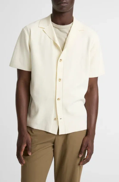 Vince Milano Knit Cabana Short Sleeve Button-up Shirt In Neutral