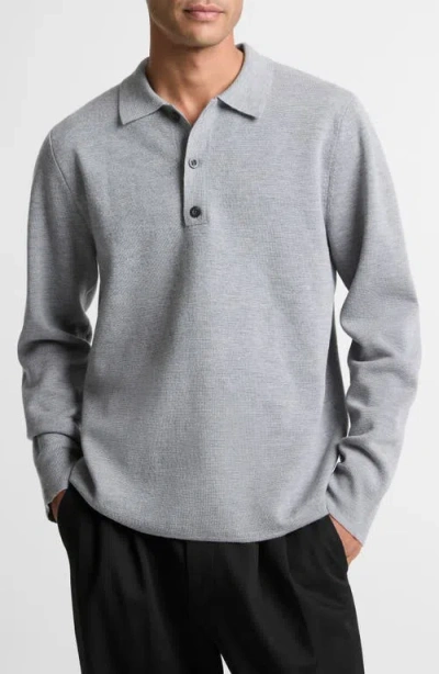 Vince Milano Knit Long Sleeve Merino Wool Polo Sweater In Gray