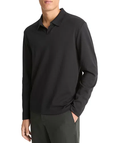 Vince Milano Stitch Johnny Collar Long Sleeve Polo In Black