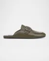 Vince Minetta Leather Buckle Mules In Blue