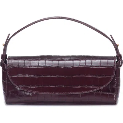 Vince Mini Sabrina Croc Embossed Leather Top Handle Bag In Burgundy