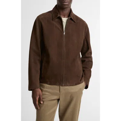 Vince Minimal Moto Suede Zip Jacket In Brown