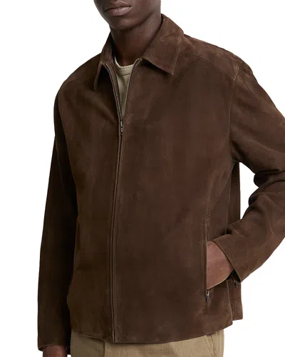 Vince Minimal Moto Suede Zip Jacket In Brown