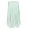 Vince Mint Multi Fabric Panelled Pleated Midi Skirt In Green