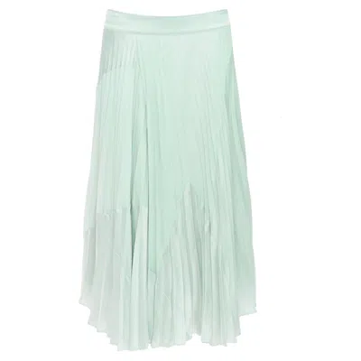 Vince Mint Multi Fabric Panelled Pleated Midi Skirt In Green