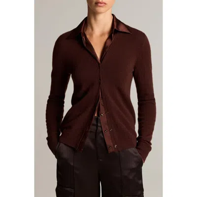 Vince Cashmere Mixed Media Cardigan Sweater In Brown