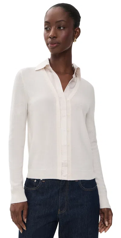 Vince Mixed Media Cashmere Cardigan Off White