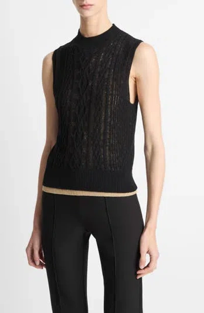 Vince Double-layer Cable-knit Sleeveless Sweater In Multi