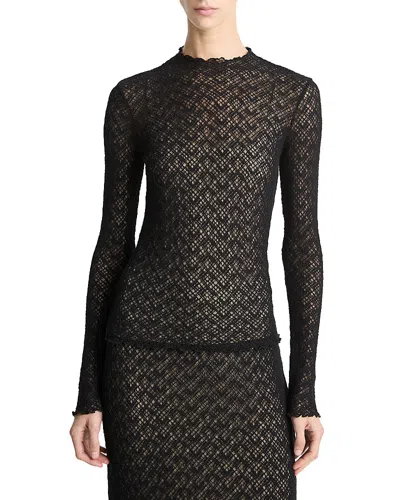 Vince Mock Neck Lace Top In Black