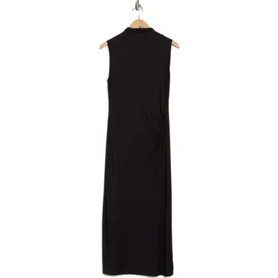 Vince Mock Neck Sleeveless Ruched Dress In Black
