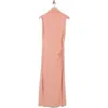 Vince Mock Neck Sleeveless Ruched Dress In Pink
