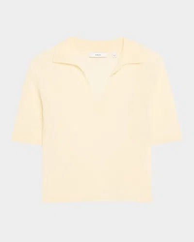Vince Mulberry Silk And Cashmere Polo Top In Aqua Dew