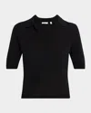 Vince Mulberry Silk And Cashmere Polo Top In Black