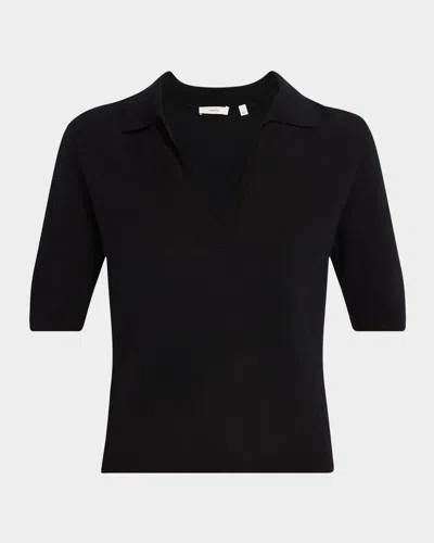 Vince Mulberry Silk And Cashmere Polo Top In Black