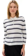 Vince Stripe Silk Rugby Shirt In Blue