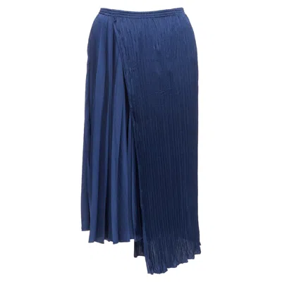 Vince Multi Plisse Elastic Waist Asymmetric Hem Midi Skirt In Blue