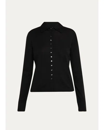 Vince Multi-button Collared Cardigan Top In Black