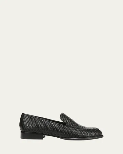 Vince Naomi Woven Leather Loafers In Black Woven Leather
