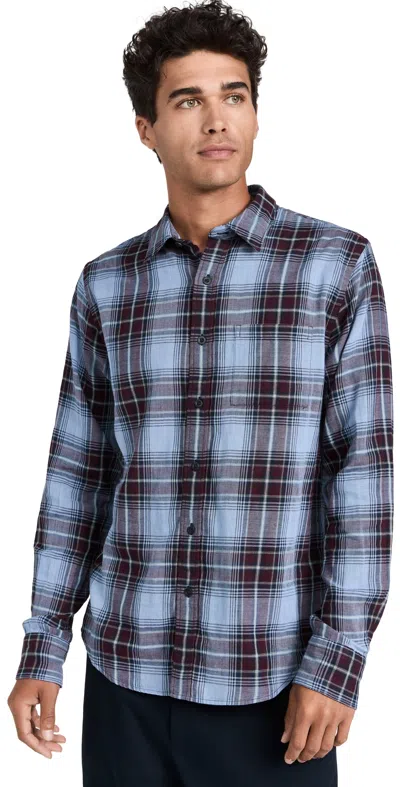 Vince Napa Plaid Twill Button-up Shirt In Blue Cloud/malbec