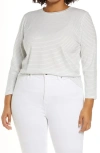 Vince Neppy Stripe Cotton & Linen Crewneck Top In Off White/ Hydrangea