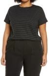 Vince Neppy Stripe Cotton & Linen T-shirt In Black/light Soy