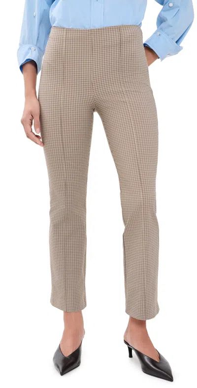 Vince Niki Mid Rise Plaid Crop Flare Trousers Oak Buff Check