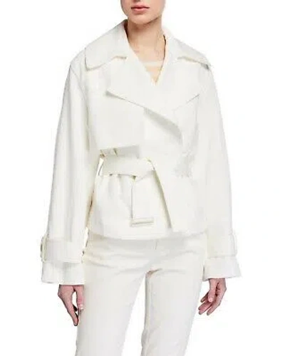 Pre-owned Vince Notch Lapel Belted Linen Blend Twill Jacket, White, Medium, Msrp$495