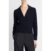 Vince Notch Lapel V-neck Wool Blend Cardigan In Blue