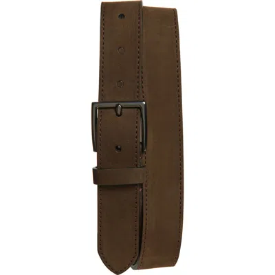 Vince Nubuck Leather Belt In Dark Roast/ Matte Gunmetal
